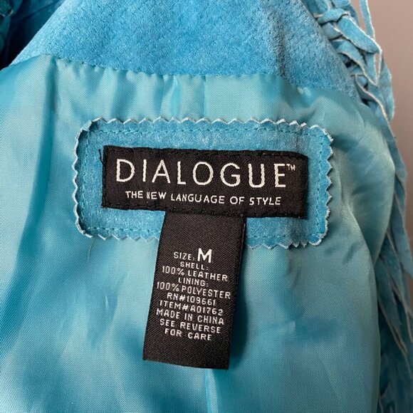 Dialogue Genuine Leather Washable Teal Green Western Fringe Coat Women's Size M - Picture 6 of 7